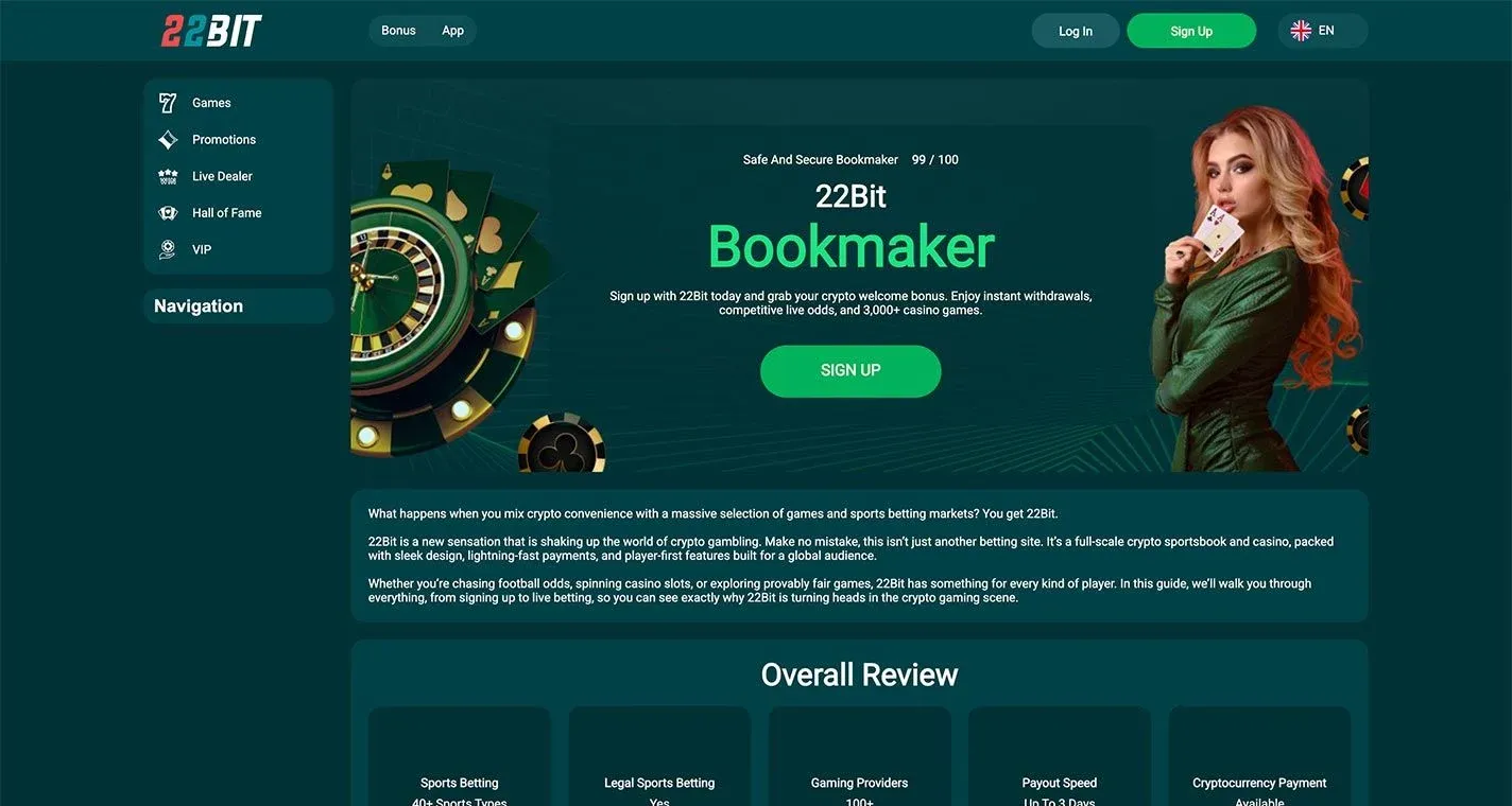 22Bit Casino, screenshot del sito