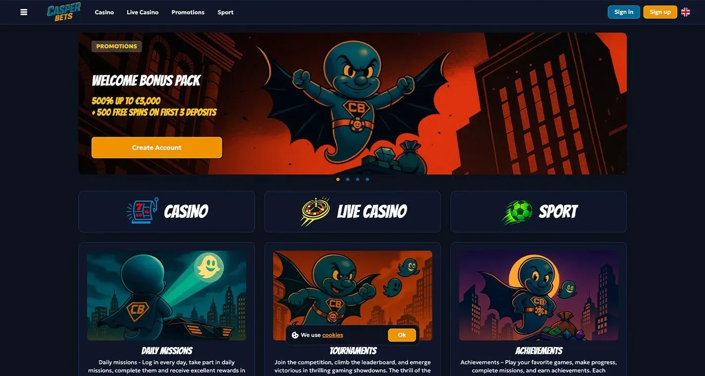 Casper Bets Casino, screenshot del sito