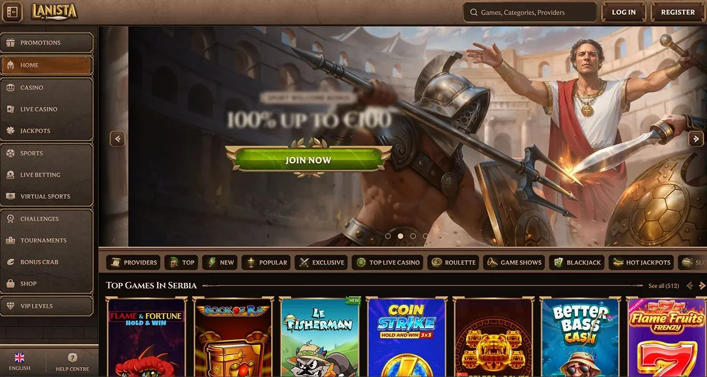 Lanista Casino, screenshot del sito