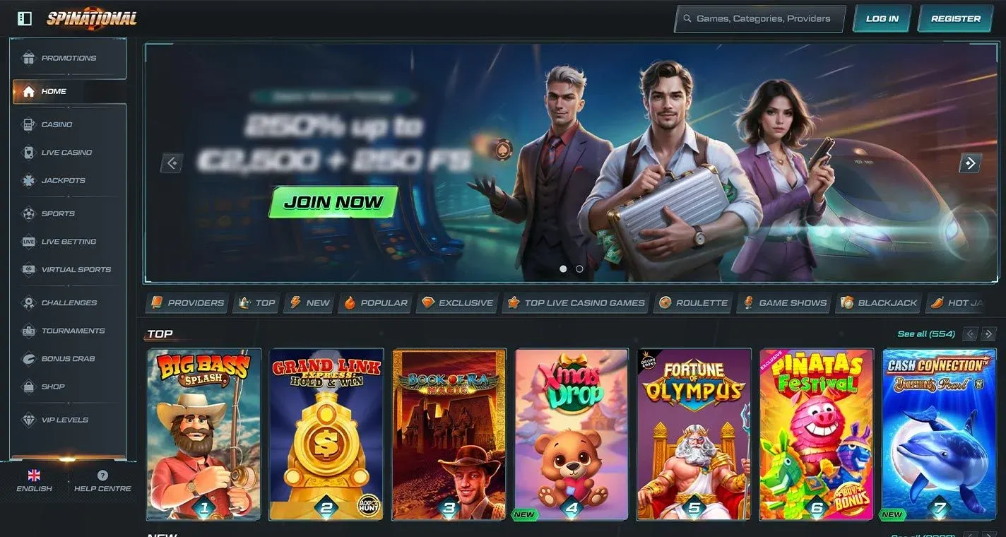 Spinational Casino, screenshot del sito